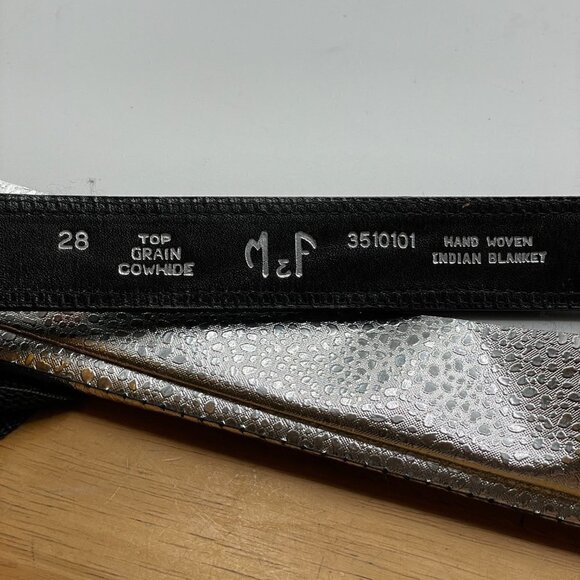 Vintage Indian Blanket Inset Black Leather Removable Buckle Waist Belt 25"-29" - Picture 7 of 10